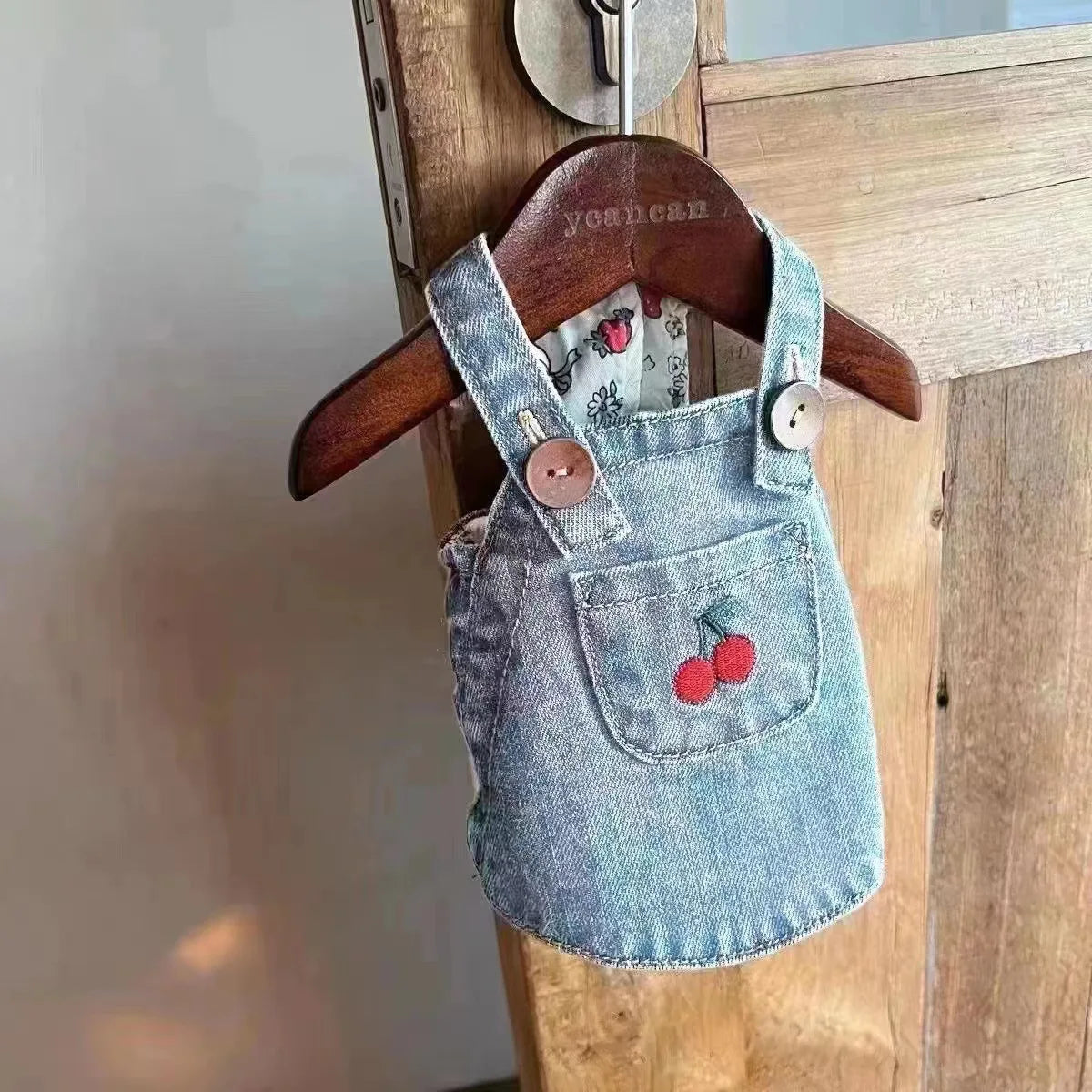 Cherry Demin Pet Overall Dress