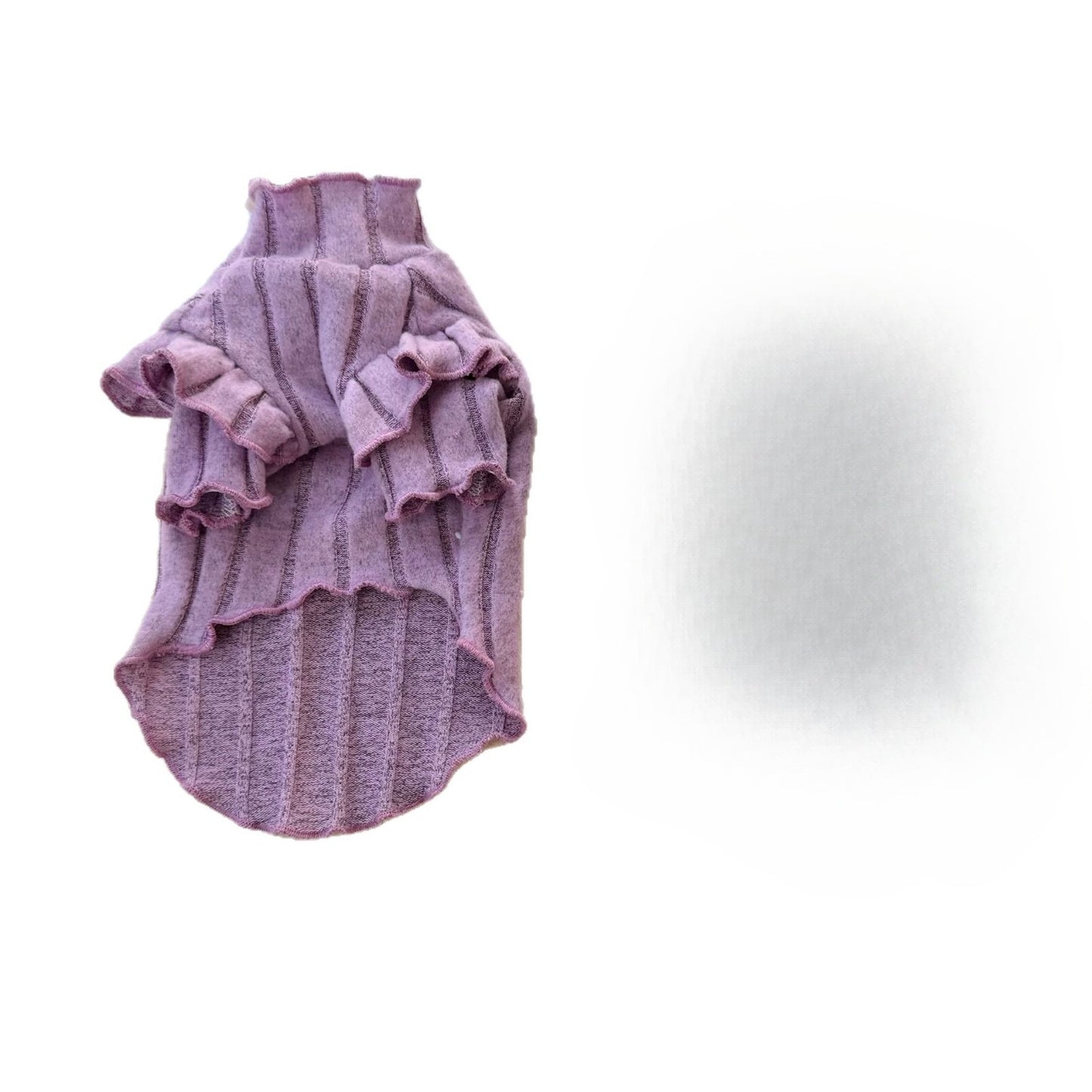 Purple ribbed pet shirt from Pet Panache Boutique, featuring a cozy fit and stylish design for small dogs or cats.