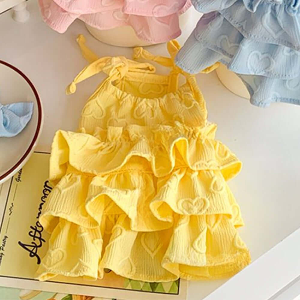Pet Panache Boutique pet ruffled sundress for dogs, featuring colorful fabric and ruffle details perfect for summer outings.
