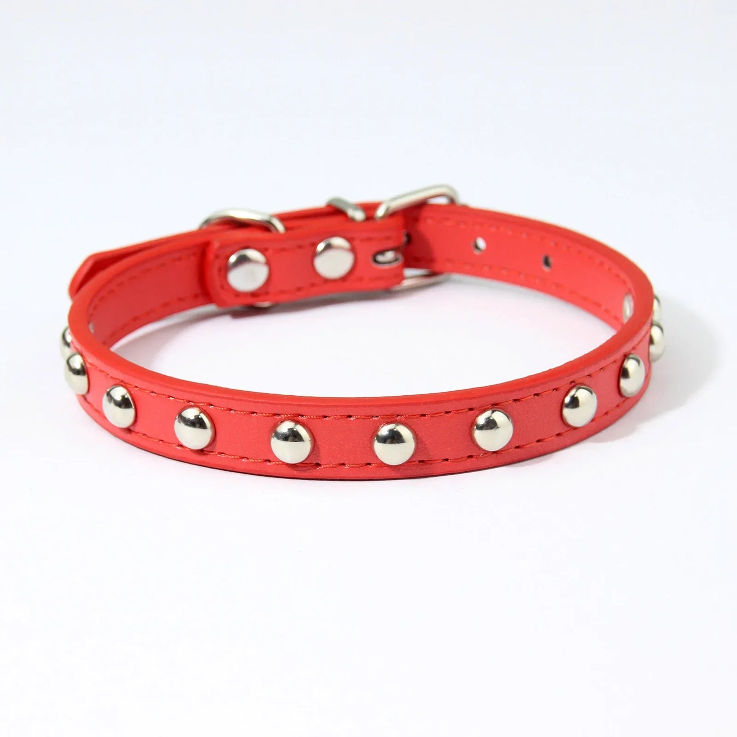 Red Leather Studded Pet Collar