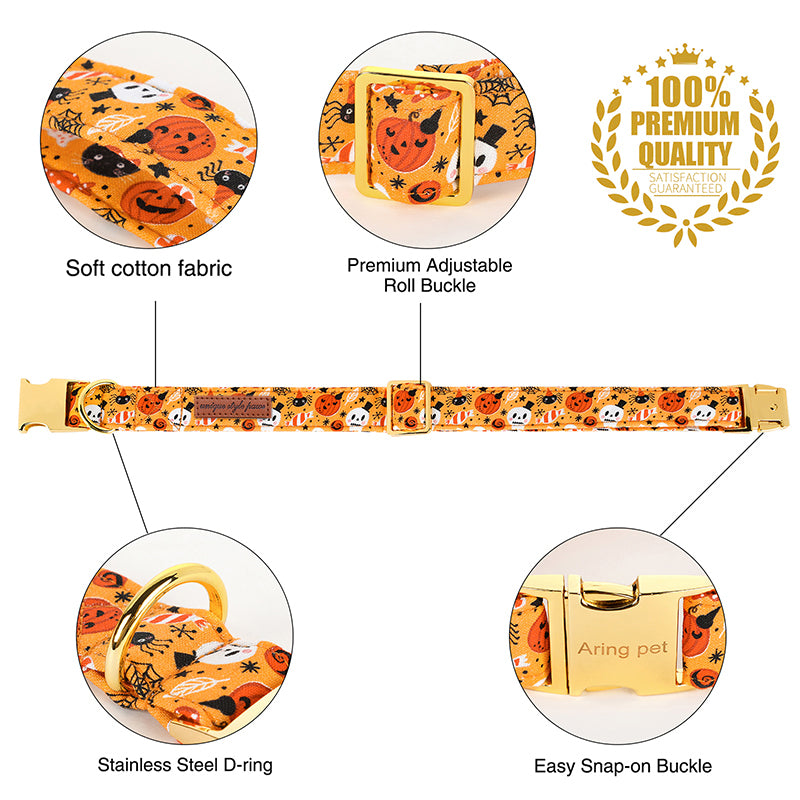 Personalized Festive Halloween Pet Collar with Bow & Leash Set - Pet Panache Boutique