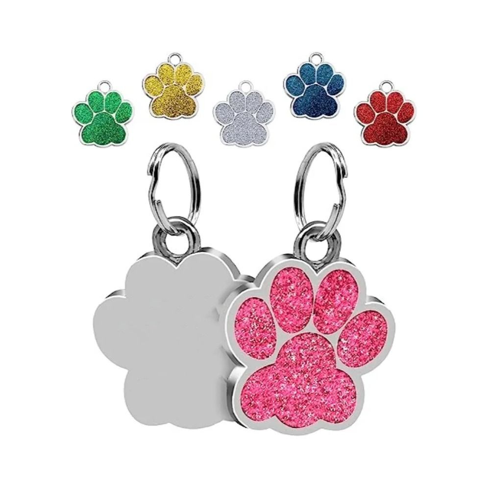 Glitter Paw Print Collar Charm in multiple colors with sparkling glitter finish and easy-fit ring for pet collars