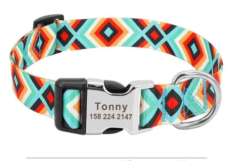Personalized Southwest pet collar with colorful southwestern pattern and adjustable strap, suitable for dogs and cats.