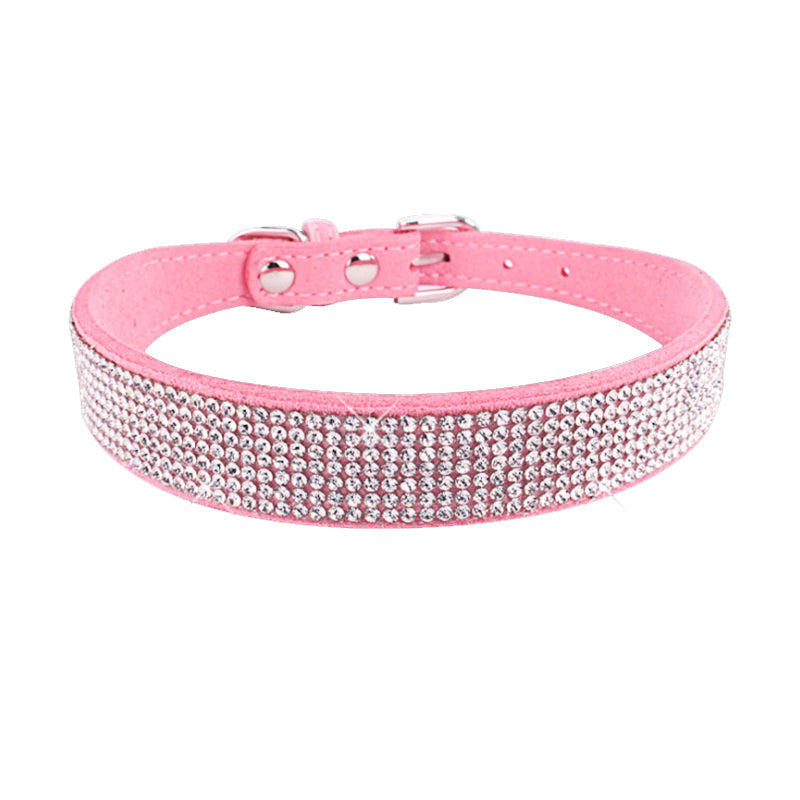 pink rhinestone pet collar with sparkling crystals and adjustable buckle