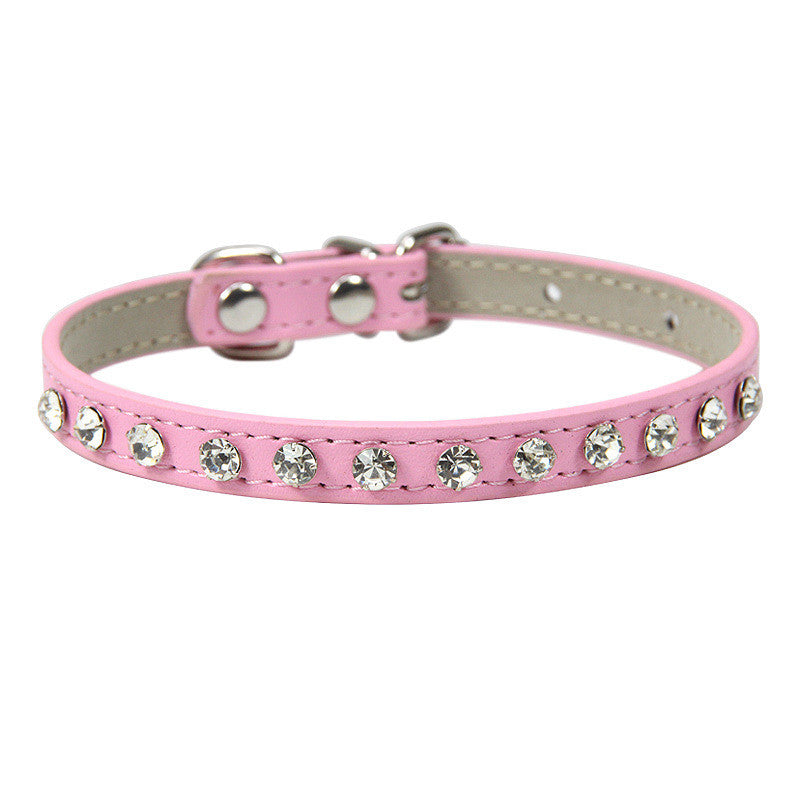 Pink Leather Rhinestone Pet Collar