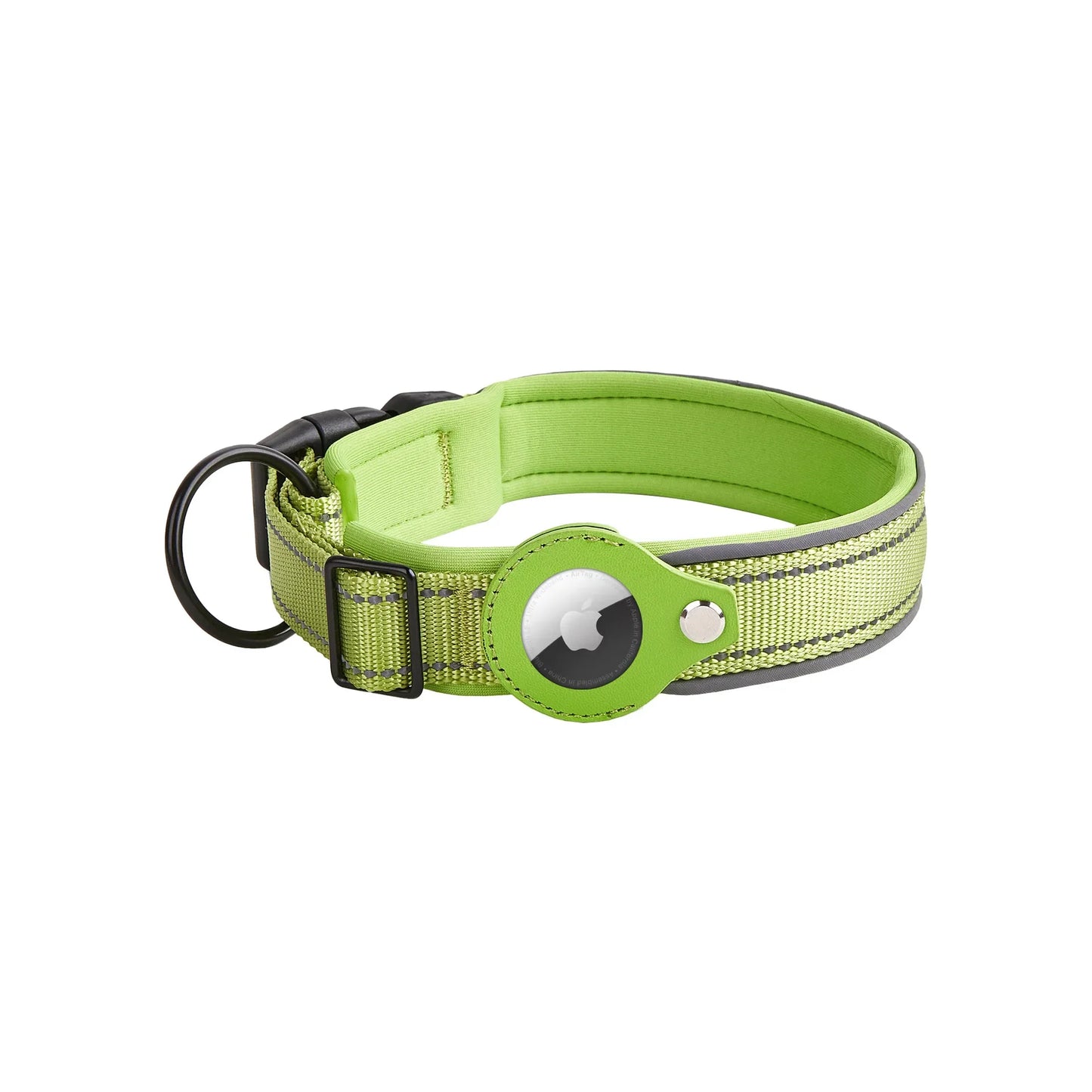 green Pet Air Tag Collar with secure AirTag holder and durable comfortable design