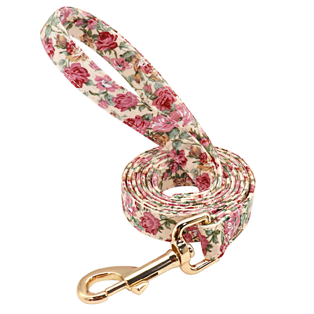 Rose vine patterned personalized pet leash with gold clasp