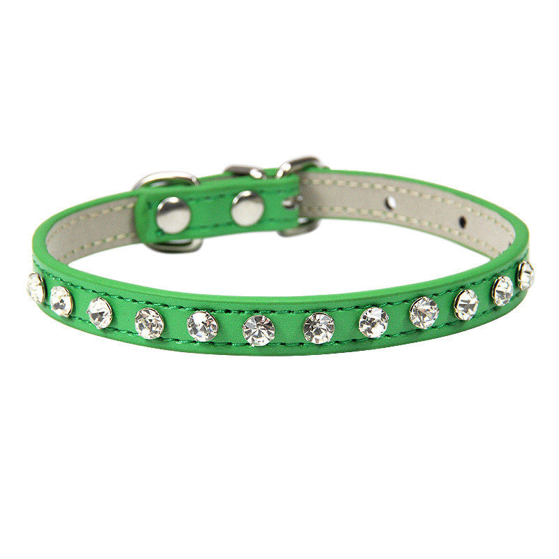 Teal Green Rhinestone Leather Pet Collar