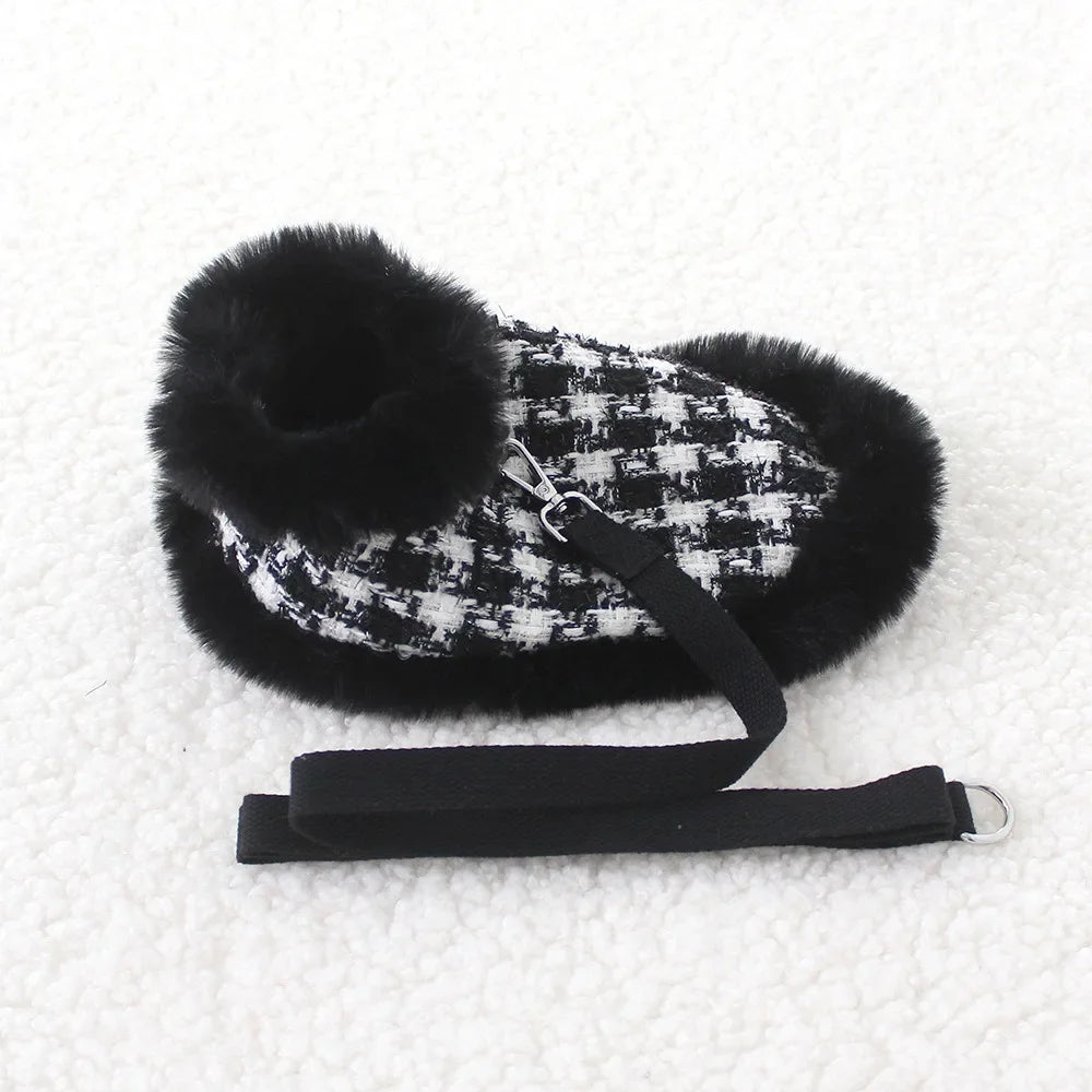 Black & White Plaud Tweed Pet Vest & Leash - Pet Panache Boutique