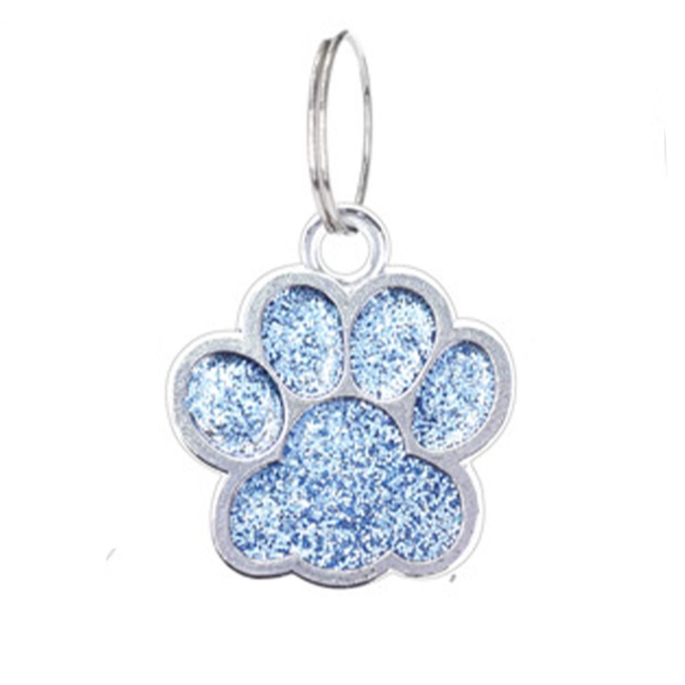 Glitter Paw Print Collar Charm with blue sparkle for pet collars