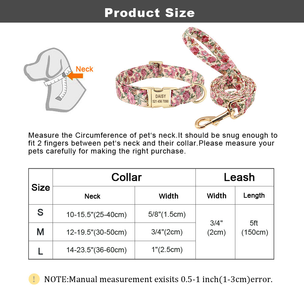 Rose vine patterned personalized pet collar and leash set with dusty pink floral design and durable materials for secure and stylish pet wear