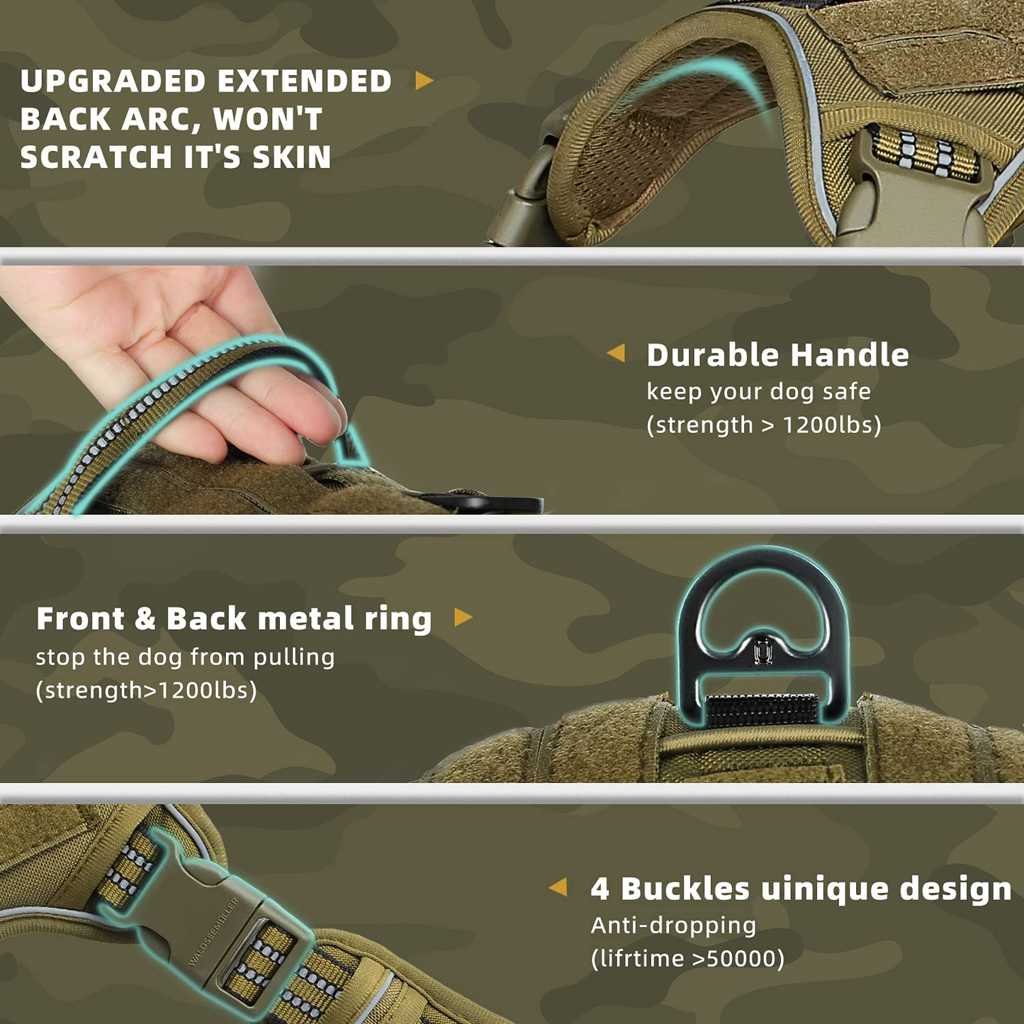 Olive Green Reflective No-Pull Pet Harness - Pet Panache Boutique