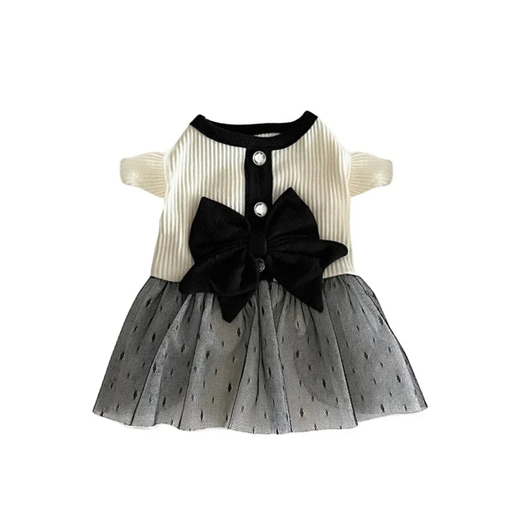 White Pet Dress with Velvet Bow/Toule Option - Pet Panache Boutique
