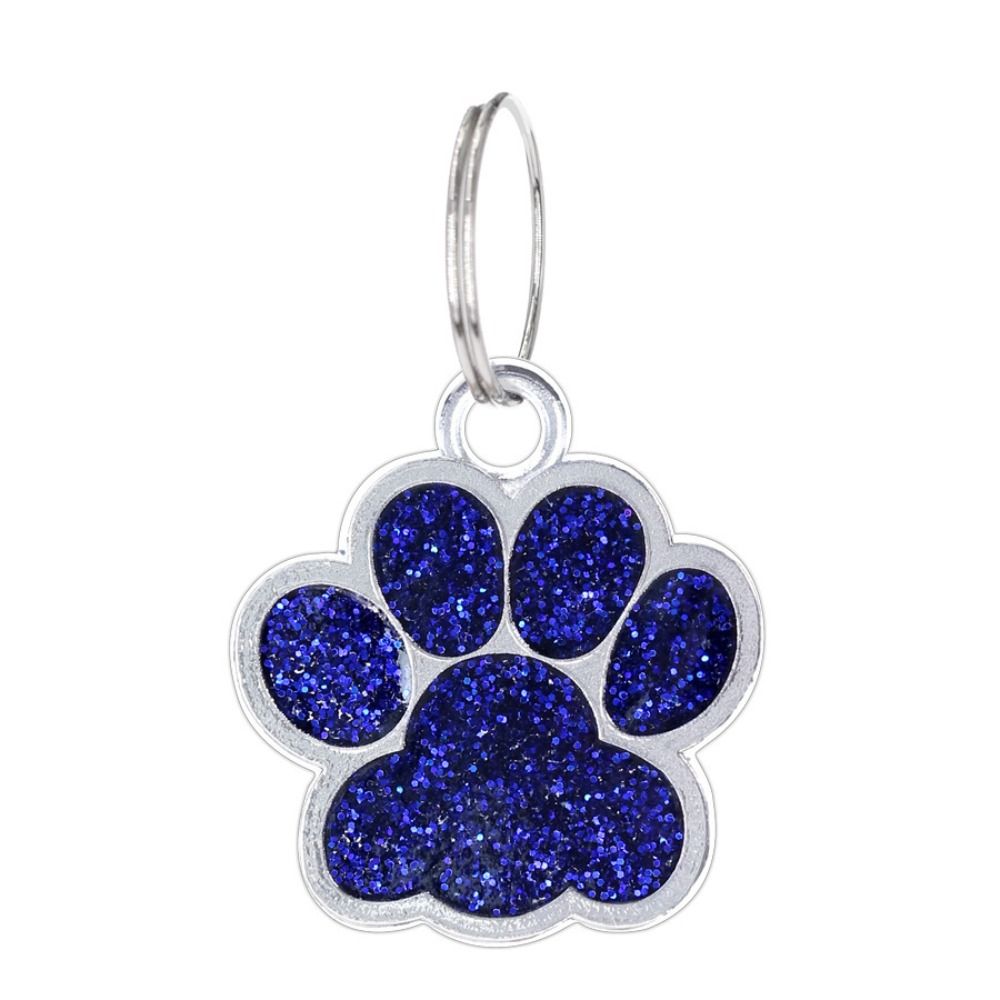 Glitter Paw Print Collar Charm with sparkling blue glitter for pet collars