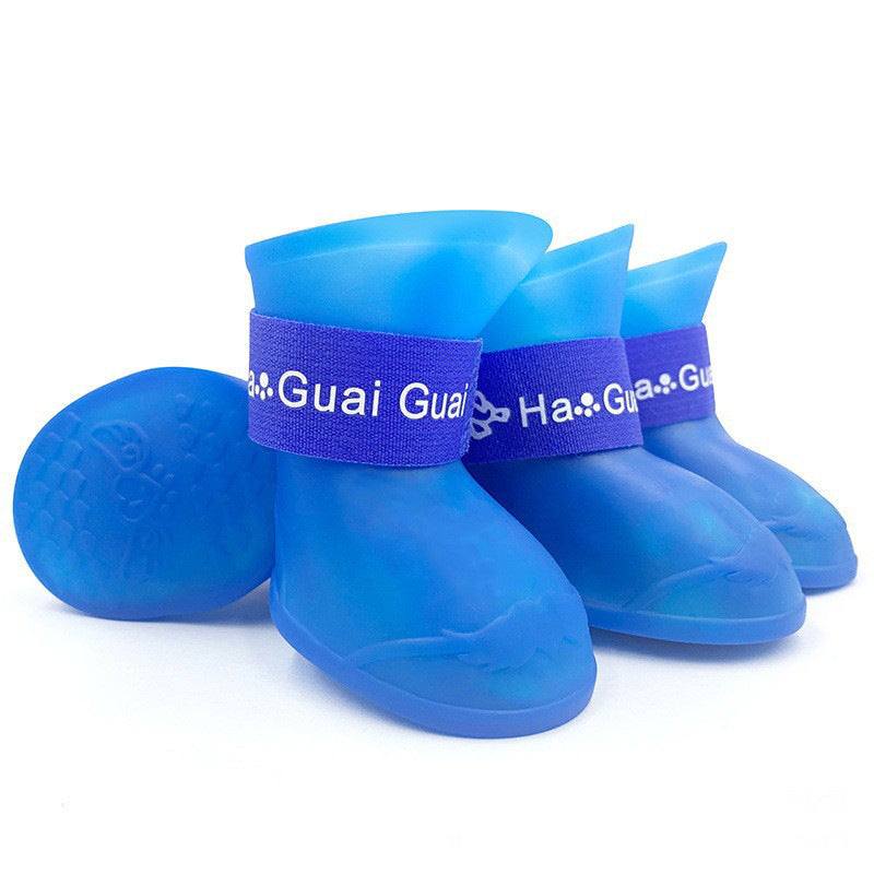 Blue Pet Rainboots from Pet Panache Boutique, waterproof pet boots designed for dogs, featuring durable blue material and comfortable fit.