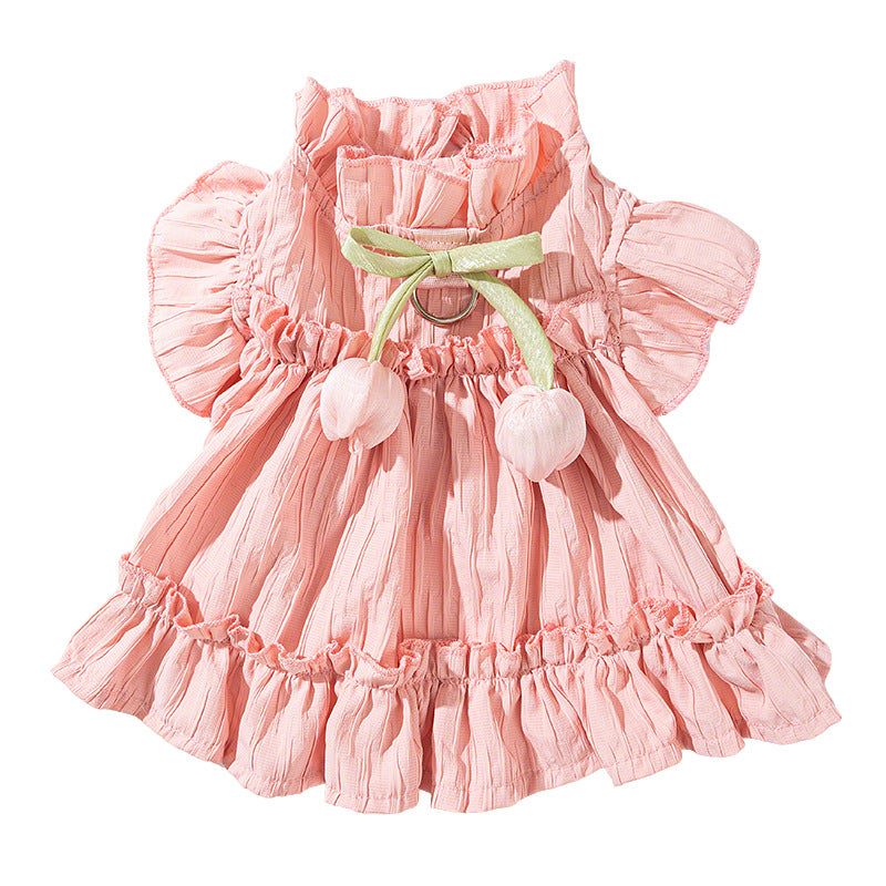 Blush pink and purple lilac tulip pet dress from Pet Panache Boutique, showcasing a floral design for small dogs or cats.