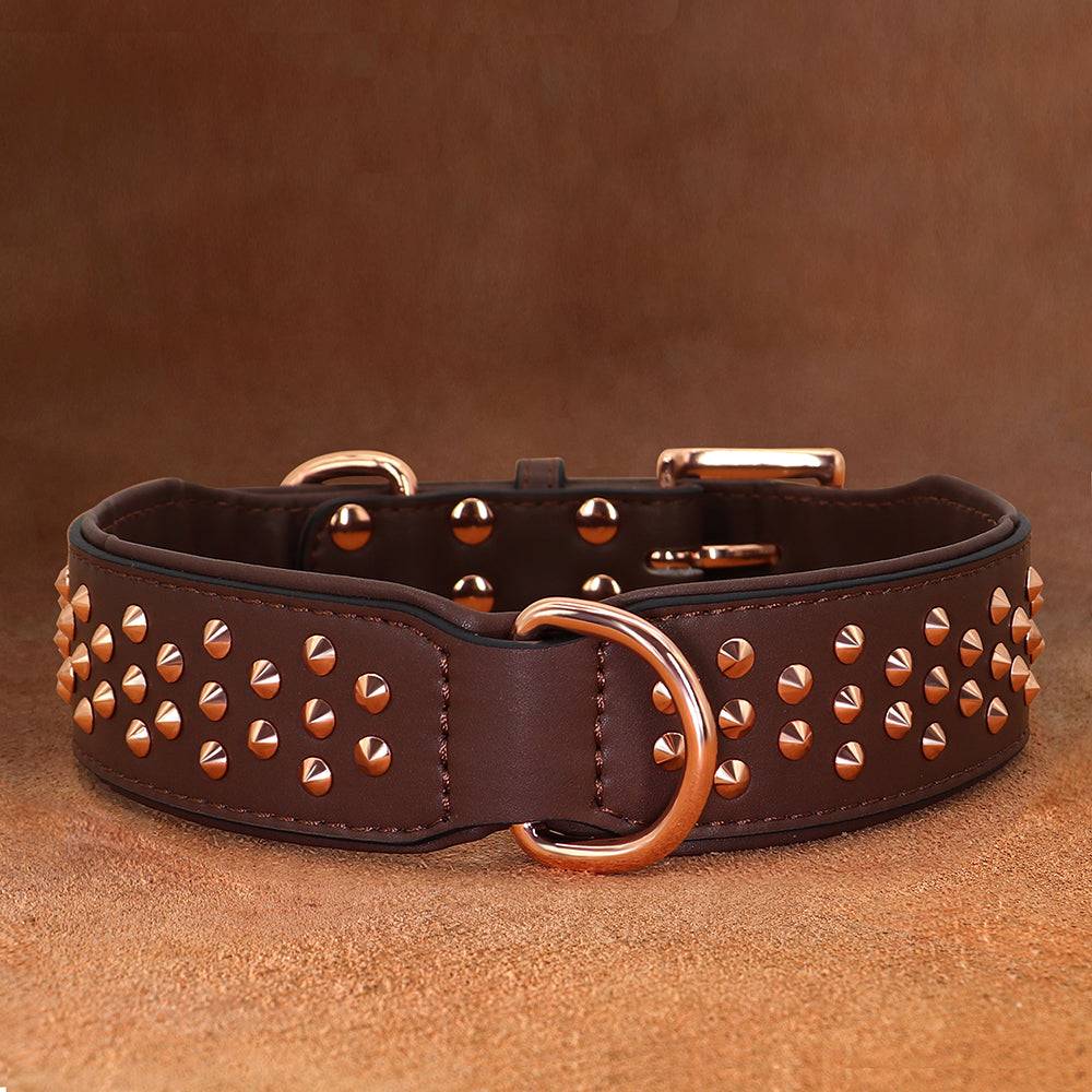 Brown Leather Gold Studded Pet Collar - Pet Panache Boutique