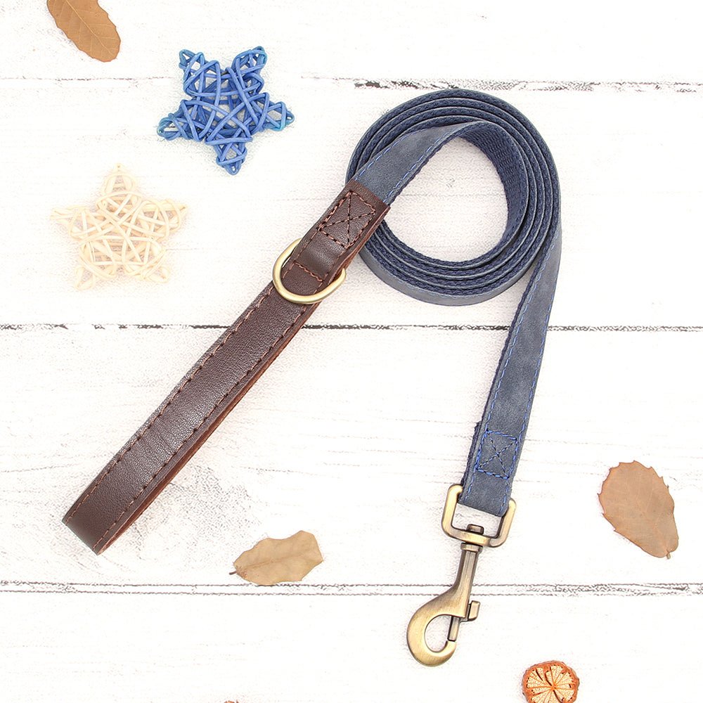 Personalized Indigo Blue Nylon/leather Pet Collar & Leash Se - Pet Panache Boutique