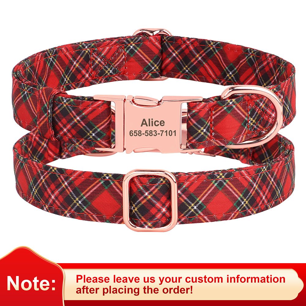 Personalized Red Plaid Holiday Pet Collar - Pet Panache Boutique