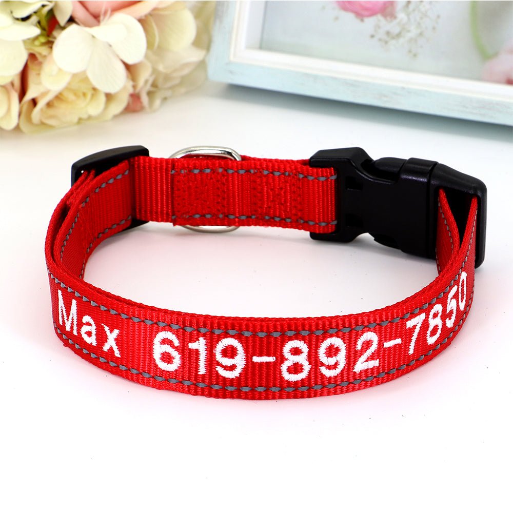 Personalized Ruby Red Nylon Pet Collar - Pet Panache Boutique