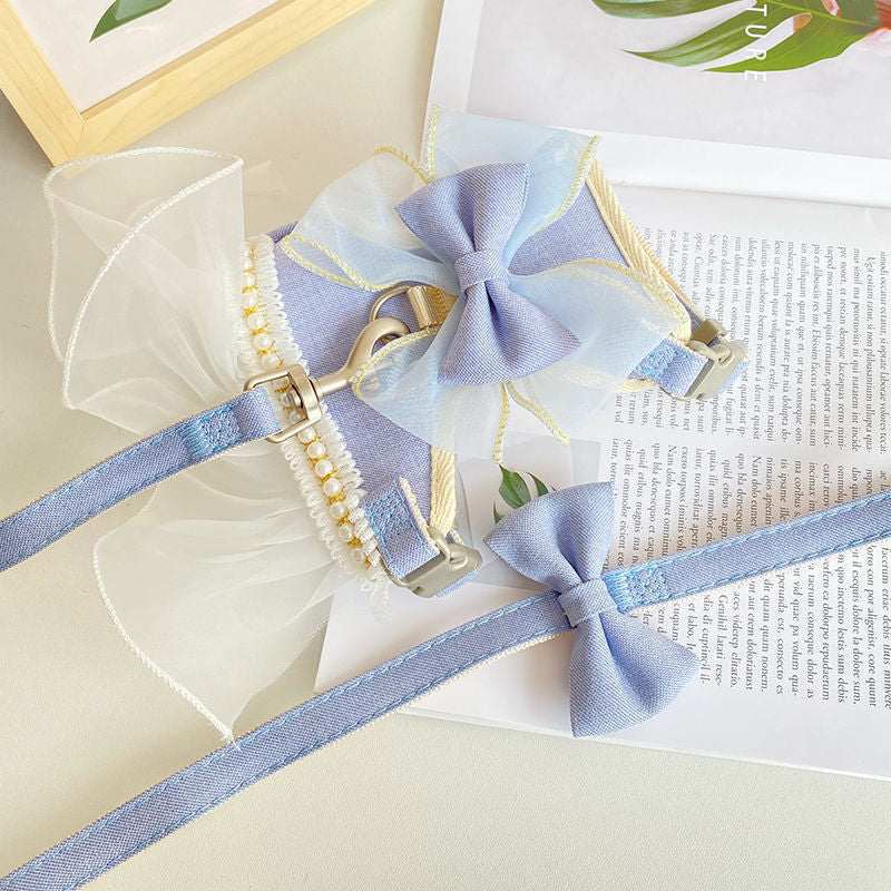 Pink or Blue Cat Harness Vest with Bow & Leash Set - Pet Panache Boutique