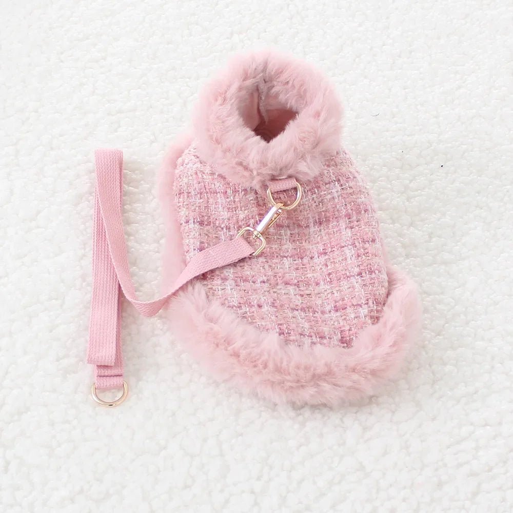 Pink & White Tweed Plaid Vest & Leash - Pet Panache Boutique