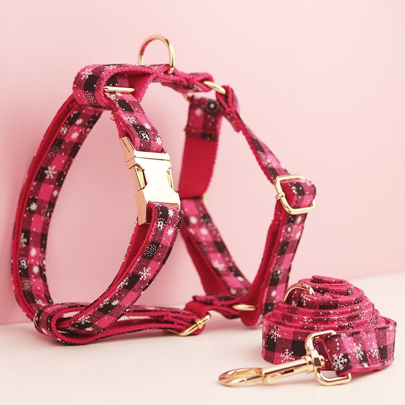 Red Plaid Snowflake Pet Harness & Leash Set - Pet Panache Boutique