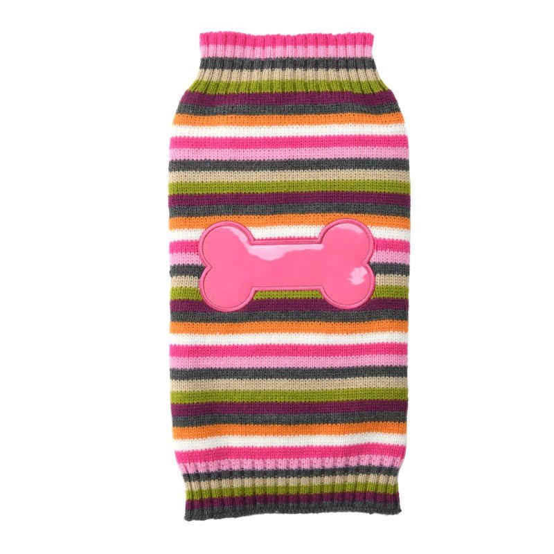 Striped Pink Bone Pet Sweater - Pet Panache Boutique