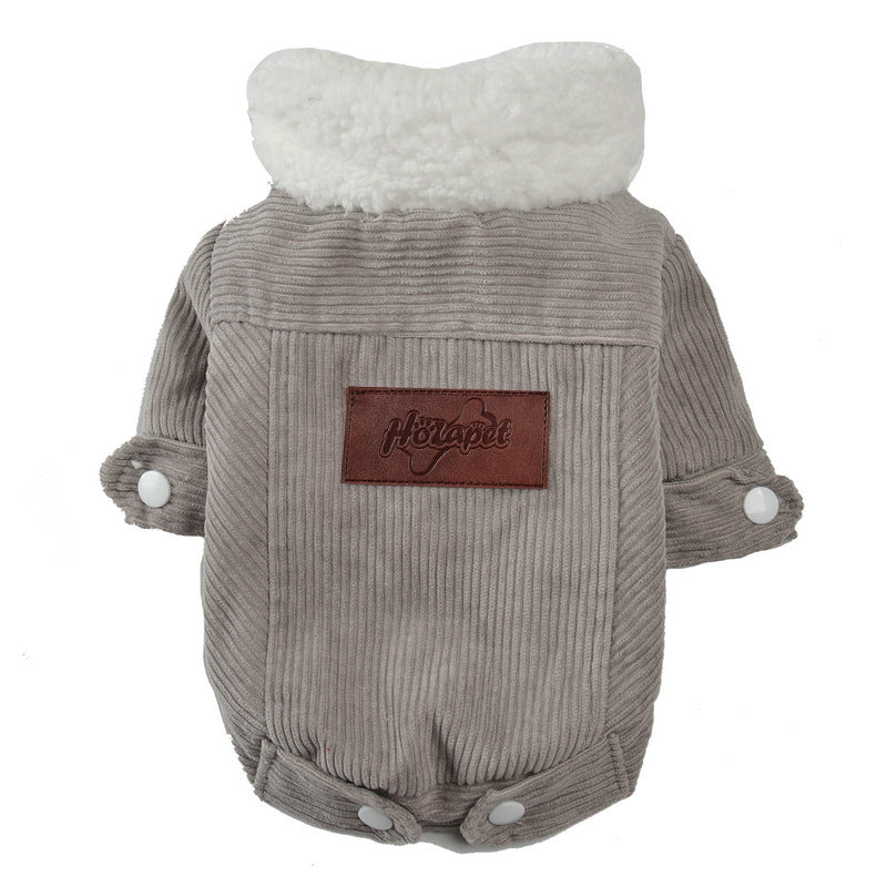 Pink or Gray Corduroy Fleece Trimmed Pet Jacket - Pet Panache Boutique