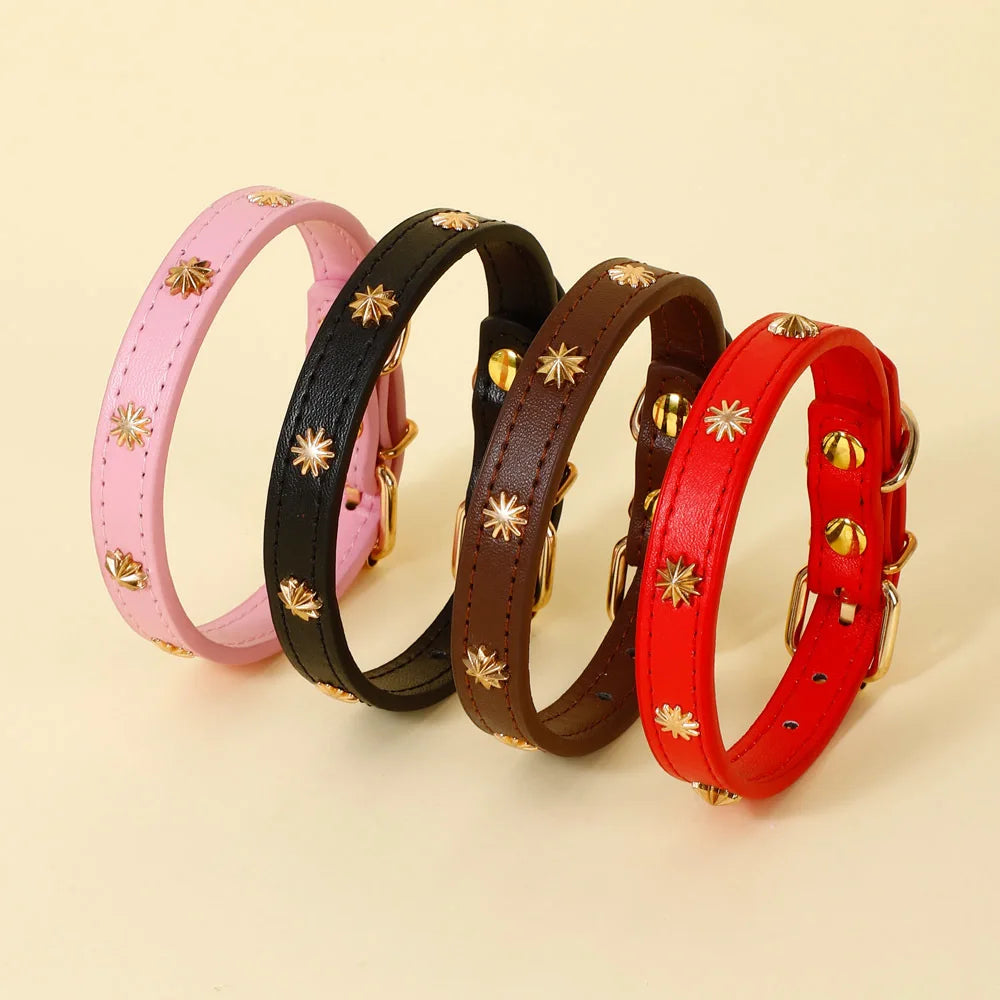 Pink Leather Sunburst Pet Collar