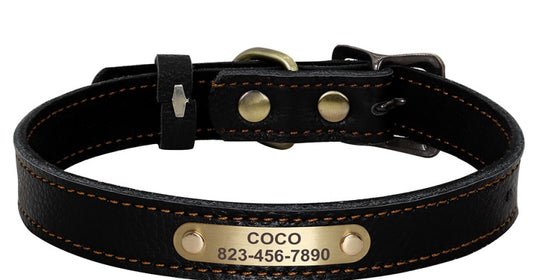 Personalized Black Leather Pet Collar - Pet Panache Boutique
