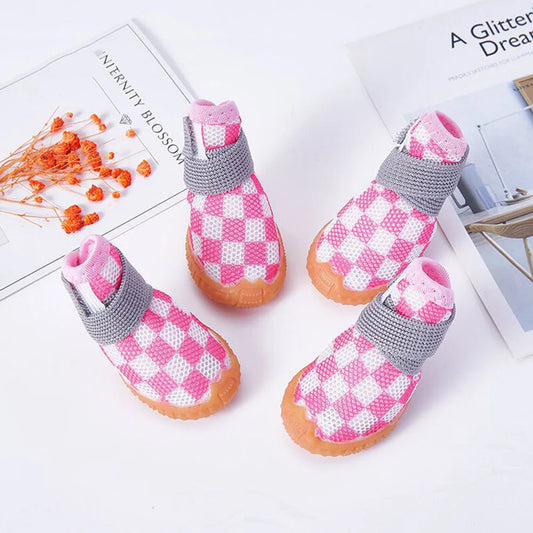 Pink Checkerboard Pet Rain Boots - Pet Panache Boutique