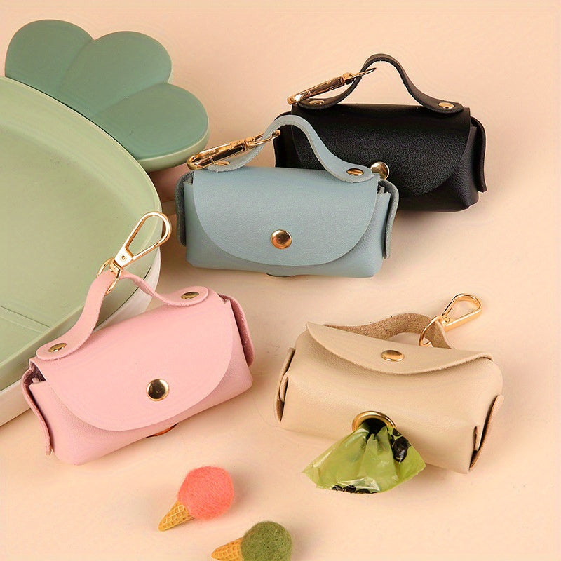 Pet Panache Boutique pet collar with leather clip and attached waste bag dispenser in stylish design.