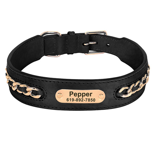 Black Leather Chain Wrapped Collar