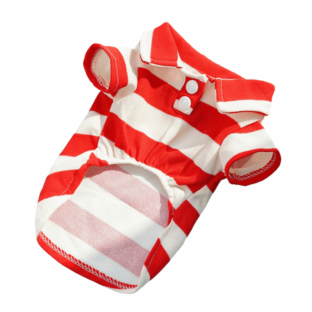 Pet Panache Boutique striped red pet shirt featuring a stylish design, perfect for small dogs or cats.