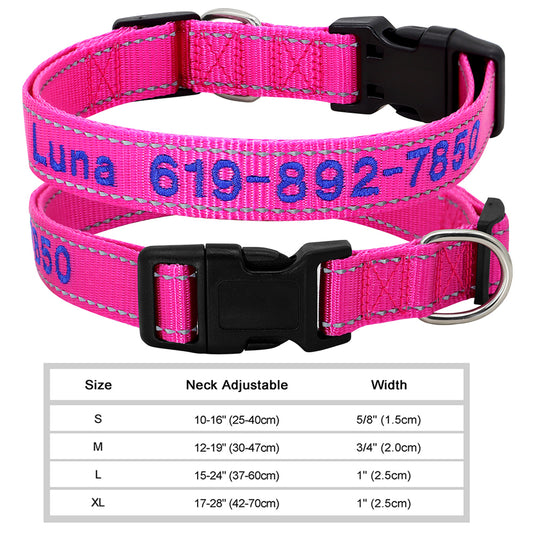 Bright Pink Ribbed Personalized Nylon Pet Collar
