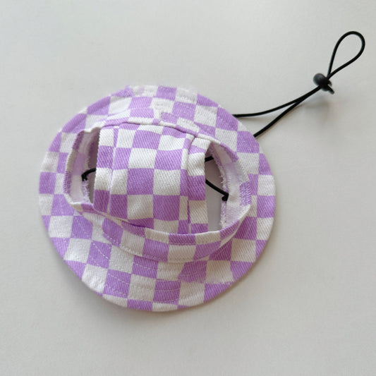 Purple & white Checkerboard Pet Hat - Pet Panache Boutique