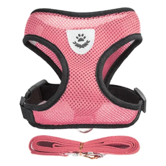 Pink breathable pet harness and leash set with flower detail for comfortable secure walking