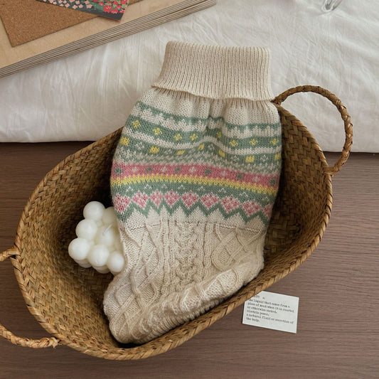 Beige Multicolor Pattern Pet Sweater