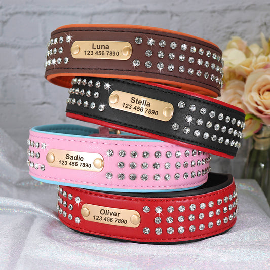 Leather Rhinestone Personalized Pet Collar