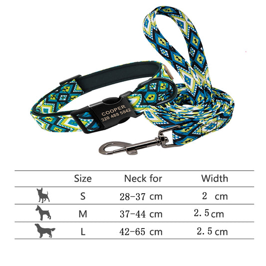Southwest Diaond Pattern Personalized Pet Collar & Leash Set