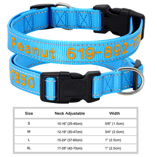 Sky Blue Ribbed Nylon Personalized Pet Collar
