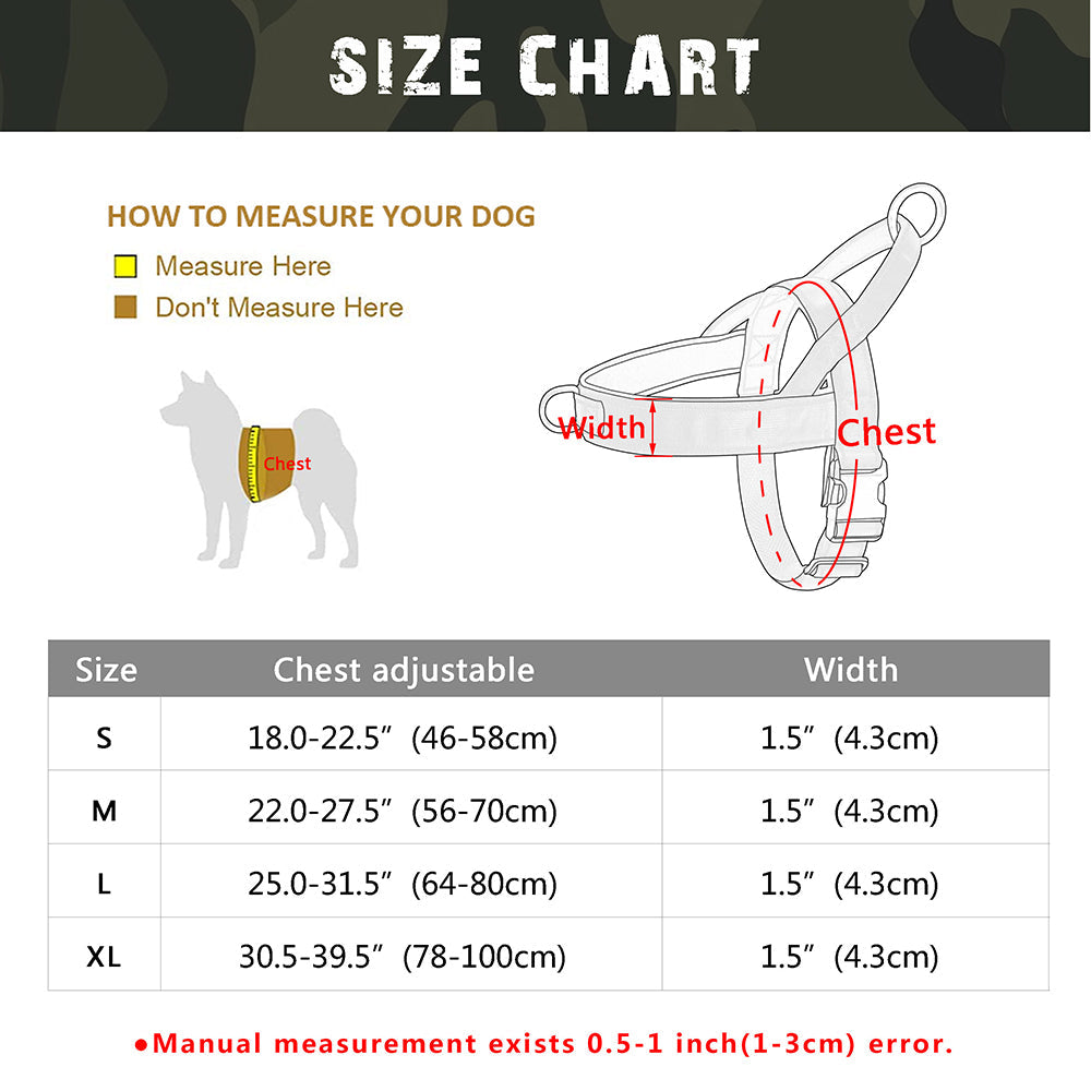 Reflective black tan pink nylon pet harness size chart and measuring guide for chest and width adjustments