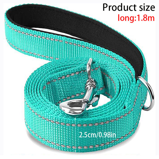 Multicolor pet nylon leash 1.8m long with secure metal clasp and comfortable padded handle