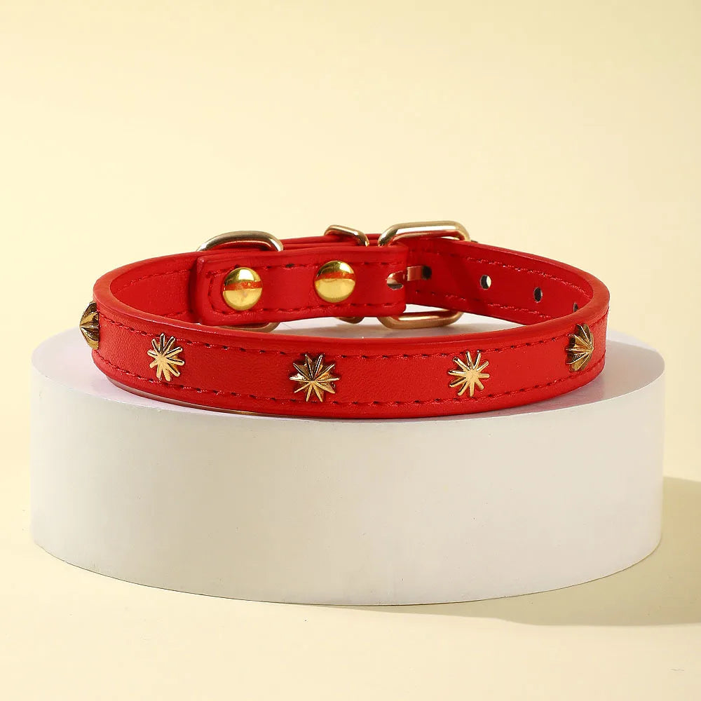 Red Leather Studded Pet Collar