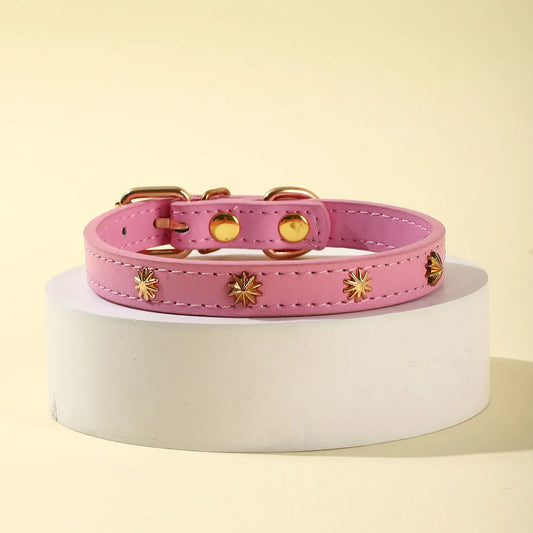 Pink Leather Sunburst Pet Collar
