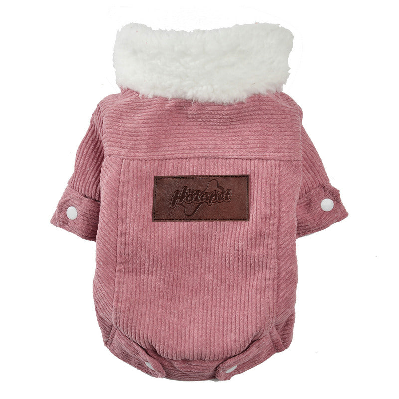 Pink or Gray Corduroy Fleece Trimmed Pet Jacket - Pet Panache Boutique