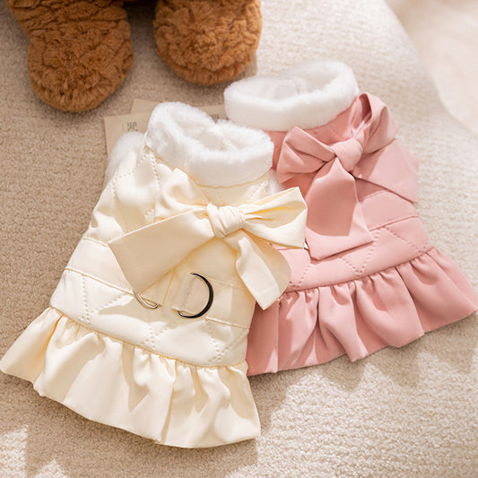 Ivory or Pink Bow Pet Dress - Pet Panache Boutique