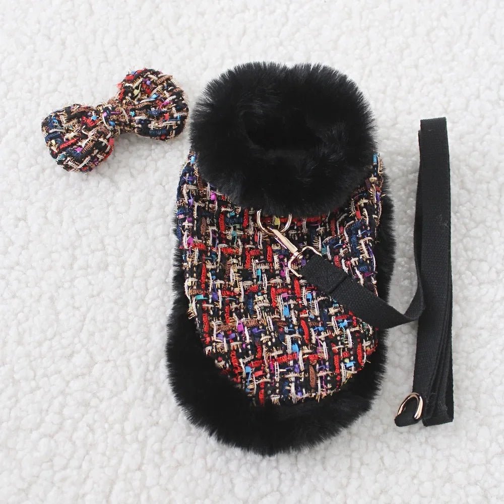 Black/Red Tweed Pet Vest & Leash - Pet Panache Boutique