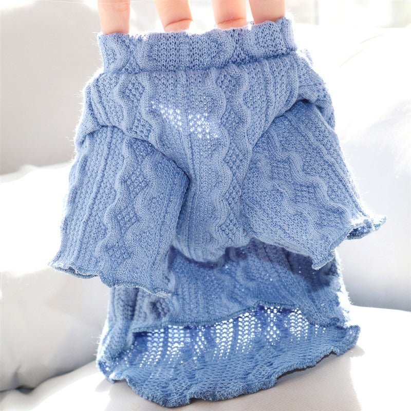 Blue crochet pet shirt from Pet Panache Boutique, featuring a comfortable and stylish design for small dogs or cats.